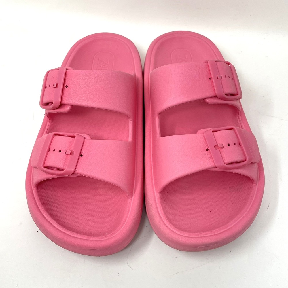 Zara Rubber Buckled Slide Sandals Size 5 EU 35 Bright Pink Barbiecore Pool Shoes